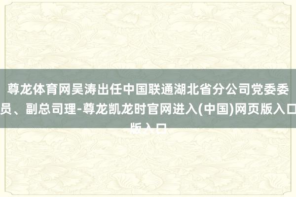 尊龙体育网吴涛出任中国联通湖北省分公司党委委员、副总司理-尊龙凯龙时官网进入(中国)网页版入口